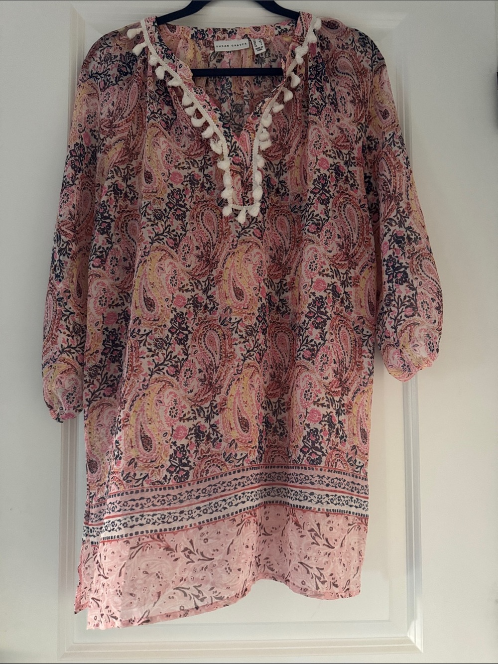 Susan Graver Pink Paisley Tassel-Trim Cover Up